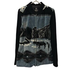 Horse Western Graphic Alpine Studio Sweater Fleece Jacket Womens Large Country